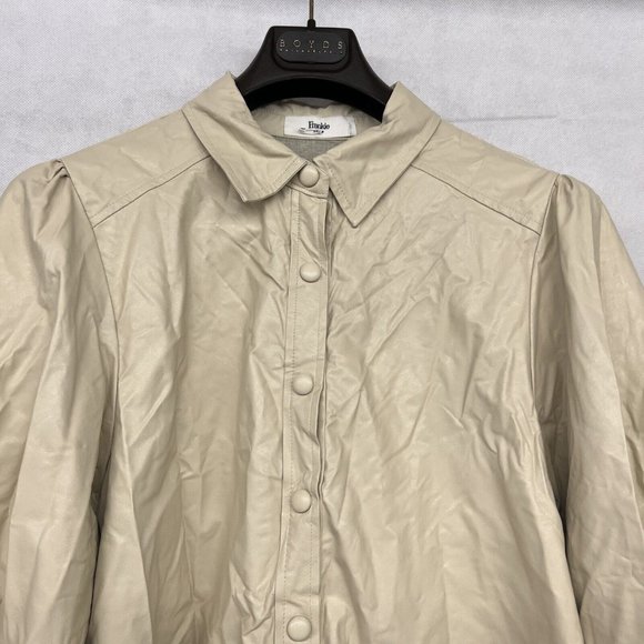 NEW Medium M The Frankie Shop Leandra Faux Leather Shirt In Beige Button Down - Picture 5 of 9